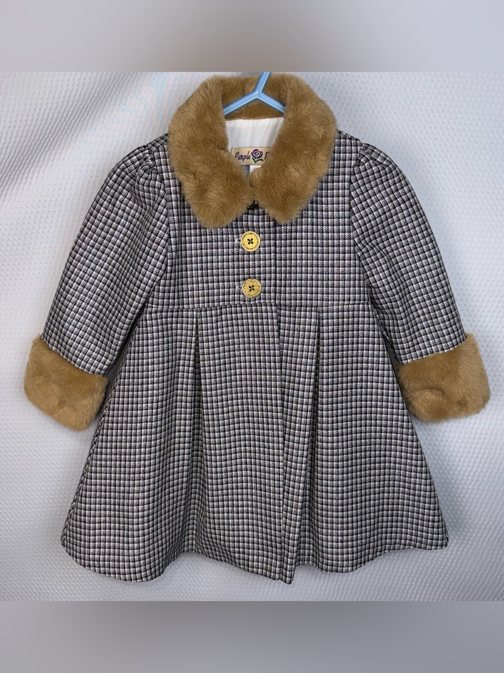 Purple Rose Toddler
Girls 18M Houndstooth Coat Faux Fur Trim Dress Winter Jacket